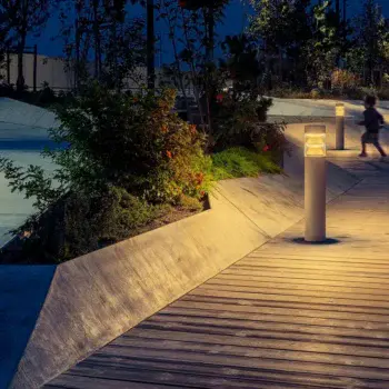 Smart outdoor lighting. Elo Bollard being used to illuminate a pathway.